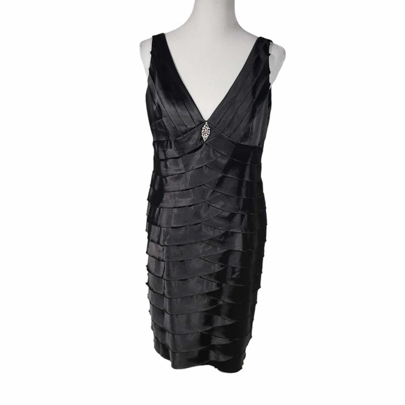 Jones New York women's size 14 Shiny Black Sleeveless Knee Length Dress - Picture 1 of 8